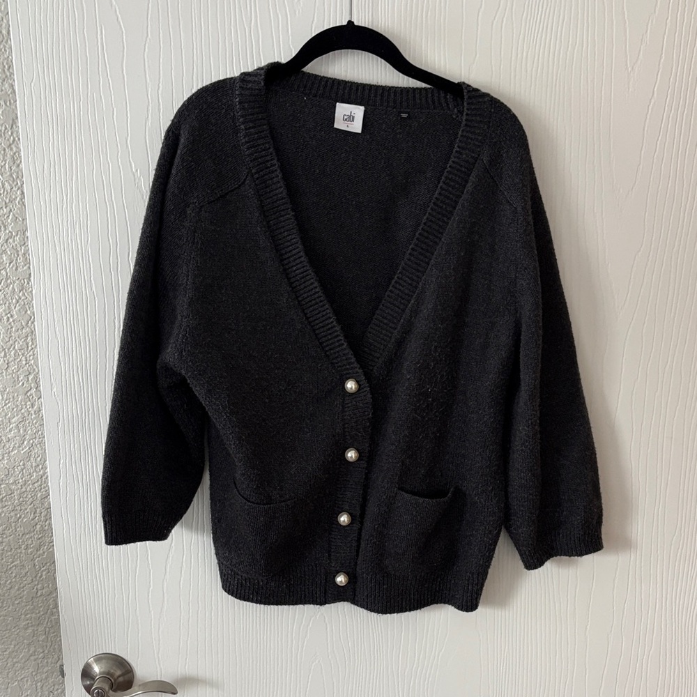 CAbi Black Cardigan Sweater with Pearl Buttons